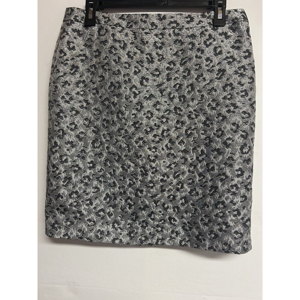 Ann Taylor Loft Womens Sz 6 Lined Pencil Silver Black Print Zipper